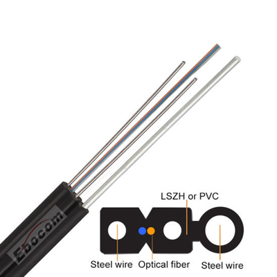 Outdoor Drop Fiber Optic Cable GJYXCH G657A 4 Core Steel Messenger Black LSZH Jacket FTTH Overhead Installation