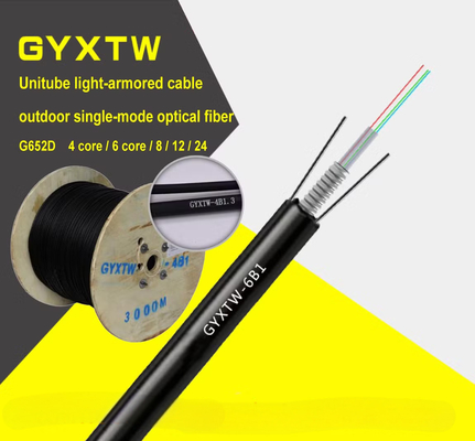 G652D GYXTW 24 lõi bọc thép ngoài trời cáp quang trung tâm ống lỏng thép dây sức mạnh thành viên PE vỏ cho sử dụng chôn trực tiếp
